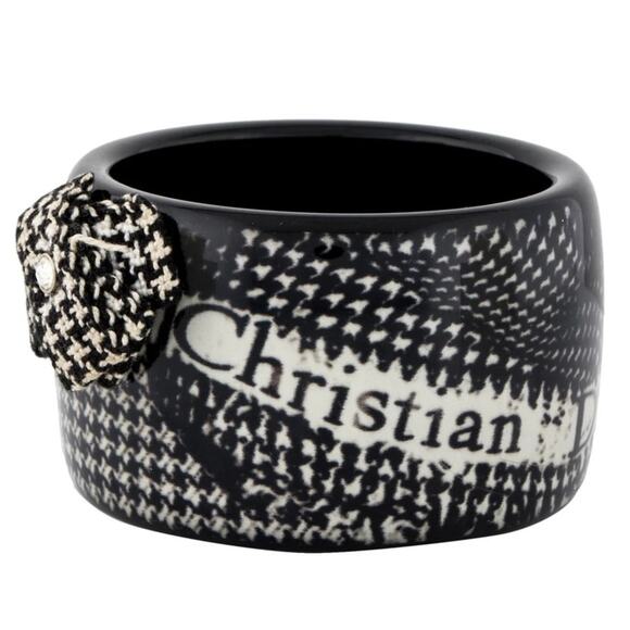 AUTH VTG Christian Dior LadyD Houndstooth Logo Tweed Crystal Bangle Bracelet - Picture 8 of 12